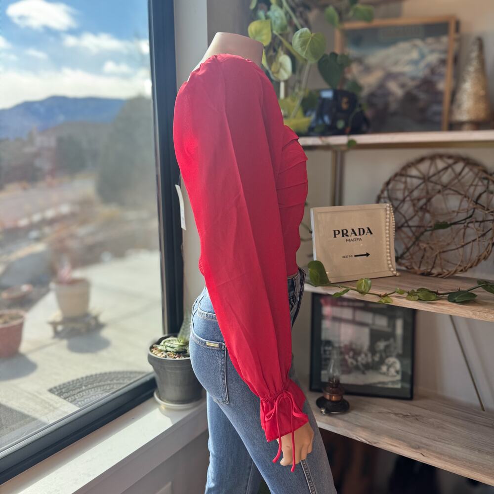 NWT, Francesca's Max Red Pleated Square Neck Tie Cuff Top, multiple sizes - Picture 5 of 8